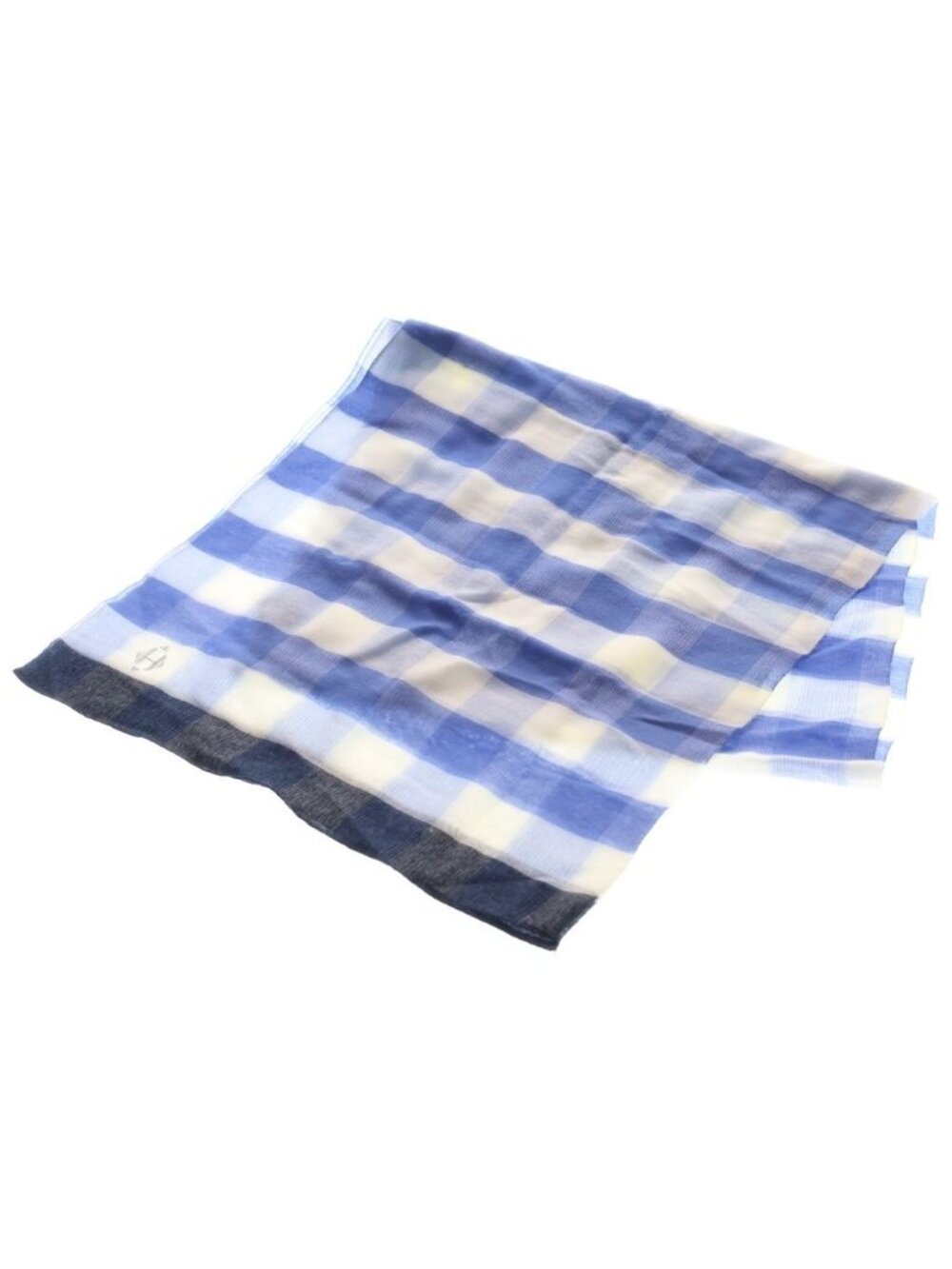 Hermes H Plaid Cashmere Silk Large Shawl Blue Scarf
